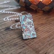 Botanical Collection Blue and Orange Pendant - recycled silver 
