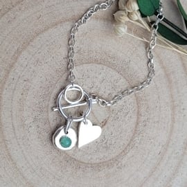 STERLING SILVER BRACELET with Heart and Pebble charm 