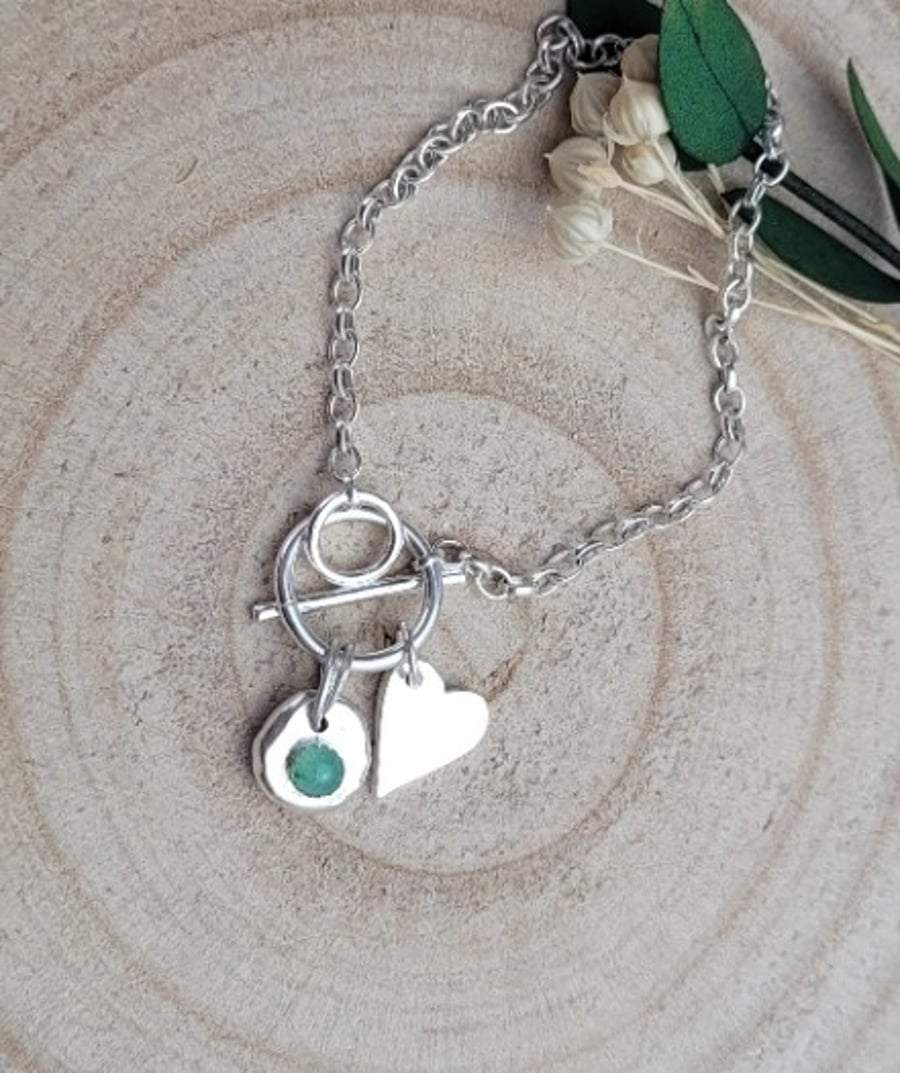 STERLING SILVER BRACELET with Heart and Pebble charm 