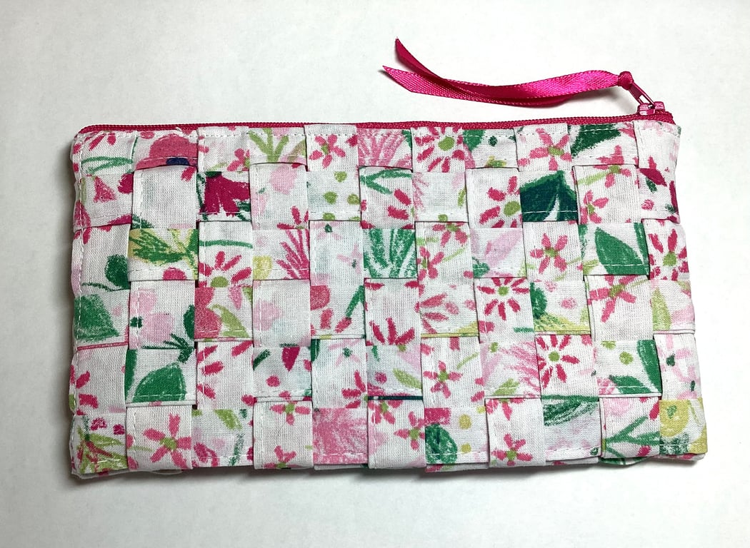 Zipped make up bag, pencil case, recycled, woven fabric