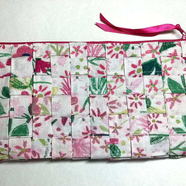 Zipped make up bag, pencil case, recycled, woven fabric