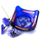 Blue Ring Earring Fused Glass Dish Dichroic Millefiori Gift Art Handmade