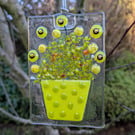 Artist made Fused Glass Flowers Suncatcher.