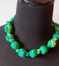 Green and Gold Silk Sari Fabric Bead Necklace - Image 1
