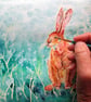 Hare sitting with turquoise background. Original painting - Image 5
