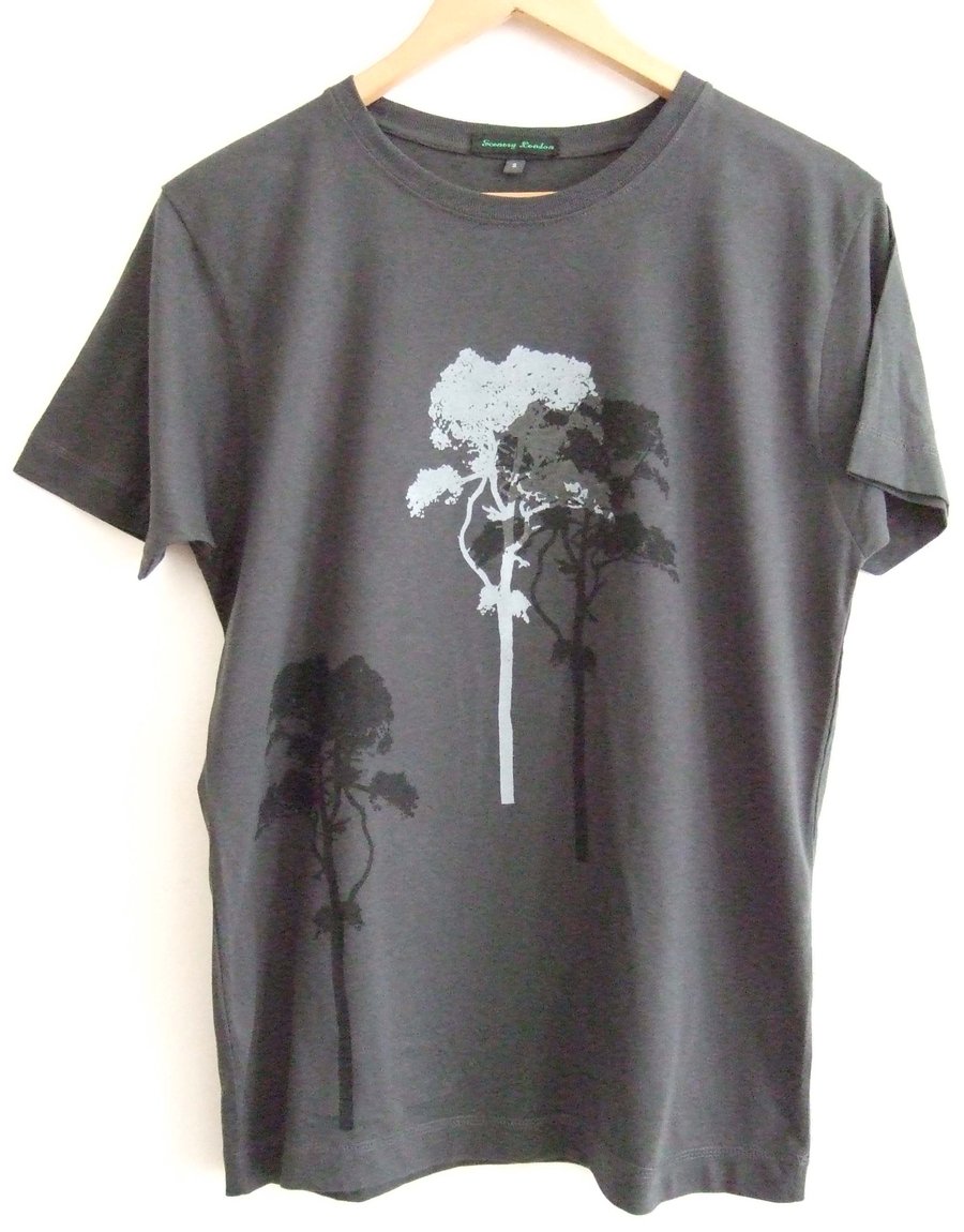  3 Trees Print Mens printed T shirt Grey and Black