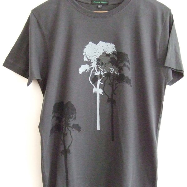  3 Trees Print Mens printed T shirt Grey and Black