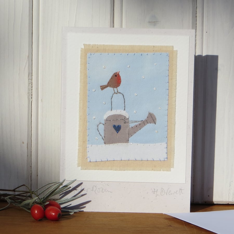 Winter Robin, a hand-stitched card with lots of detail, a card to keep!