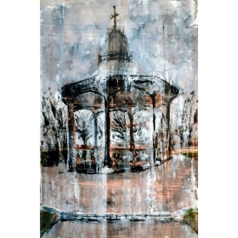 Framed  Original Painting Devonport Park Plymouth Mixed Media on Yupo Paper