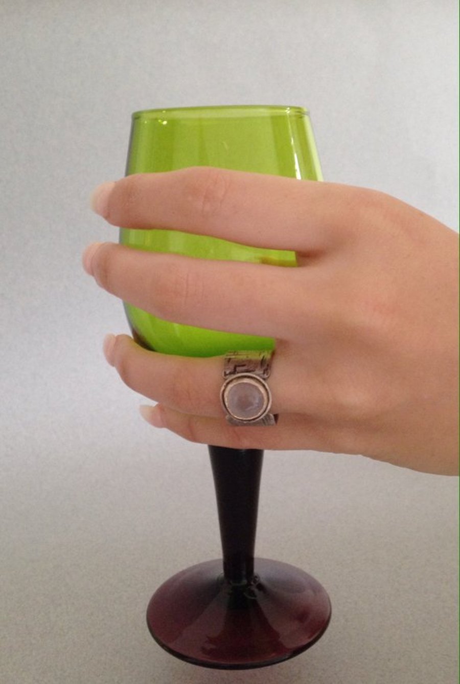 Large Silver Band Ring- Wide Silver Band Ring - Pink Stone Ring