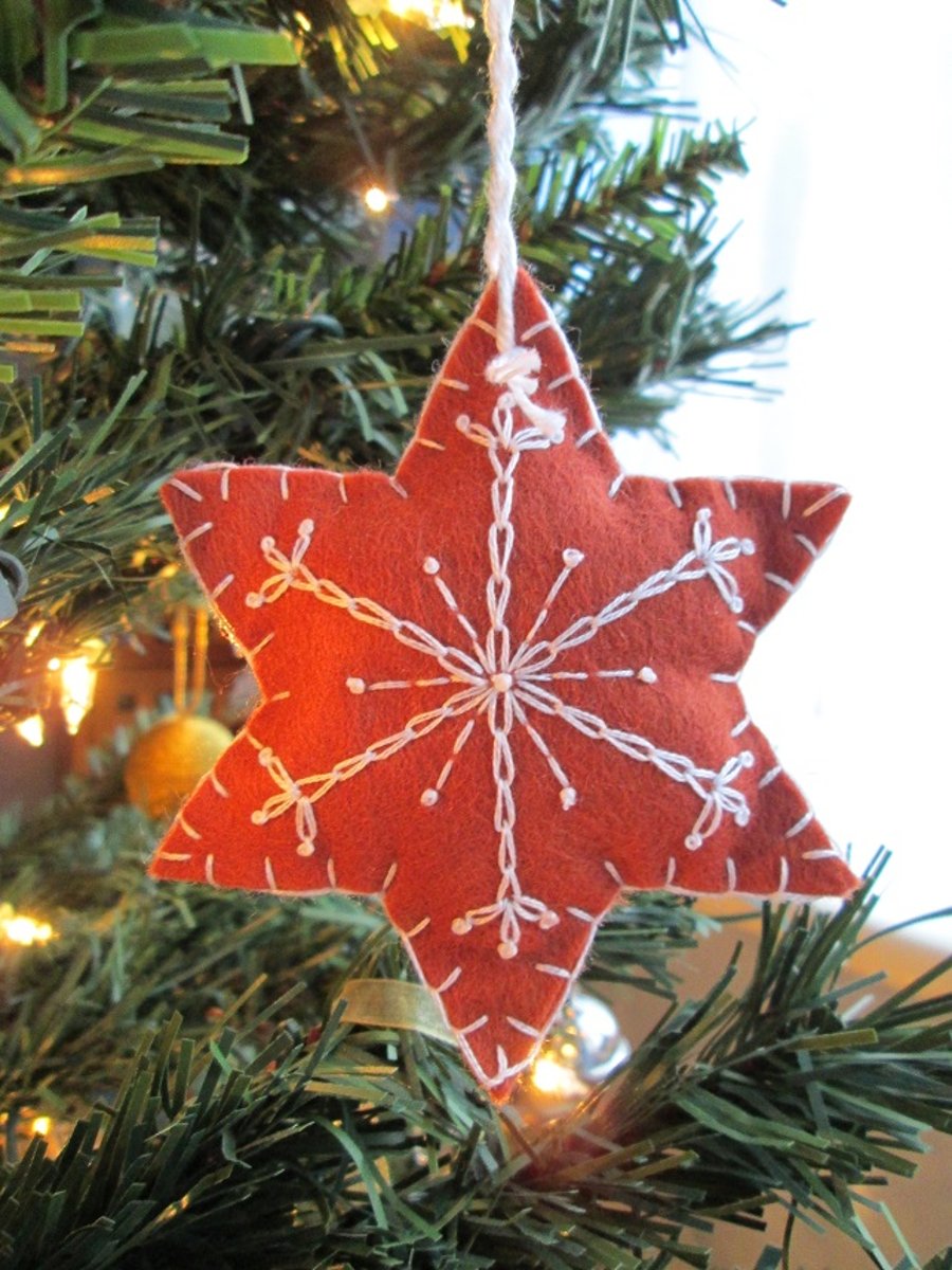 Felt 'Gingerbread' Snowflake Tree Decoration - F