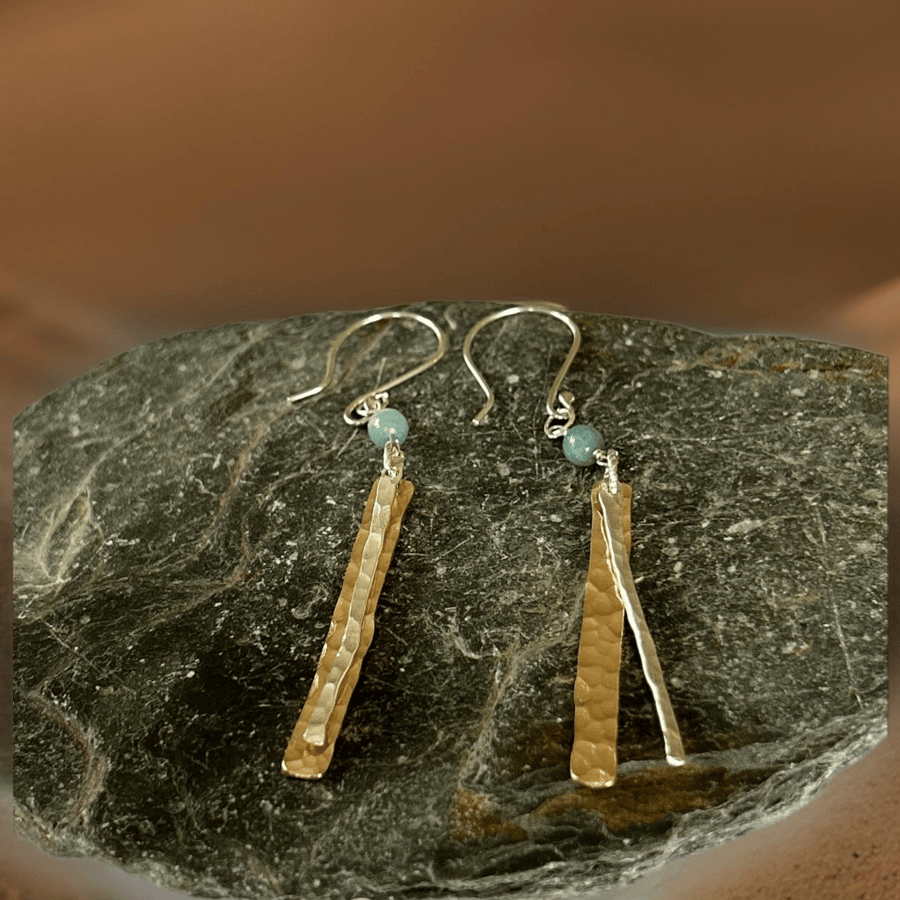 Gold And Silver earrings With Ammonite