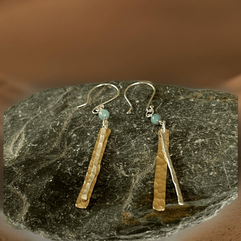 Gold And Silver earrings With Ammonite