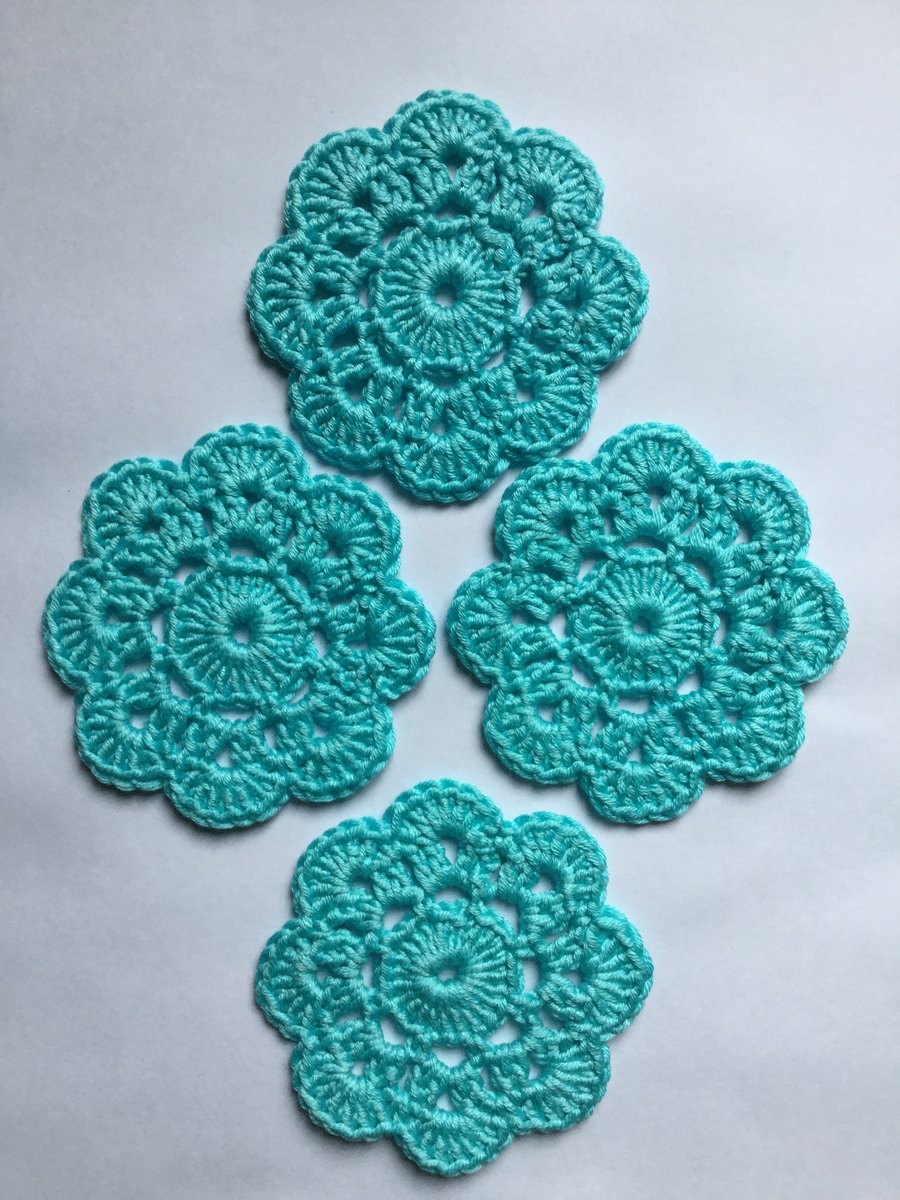Crochet Coasters Set of 4 in Aquamarine Turquoise