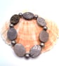 Black Grey Marbled Oval Stone and Gunmetal Spacer Men's Bracelet, Men's Bracelet - Image 4