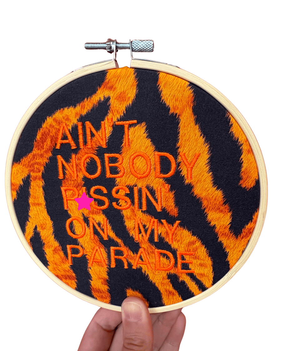 Ain't Nobody Pissin' On My Parade - 6" Embroidered Hoop Wall Art