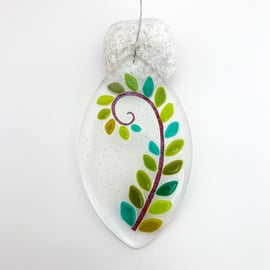 Fused Glass Fern Ellipse Hanging - Handmade Glass Suncatcher