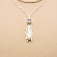 Biwa Pearl Drop Pendant with Chalcedony  Handmade Unique