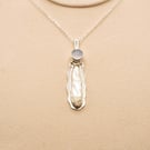 Biwa Pearl Drop Pendant with Chalcedony  Handmade Unique