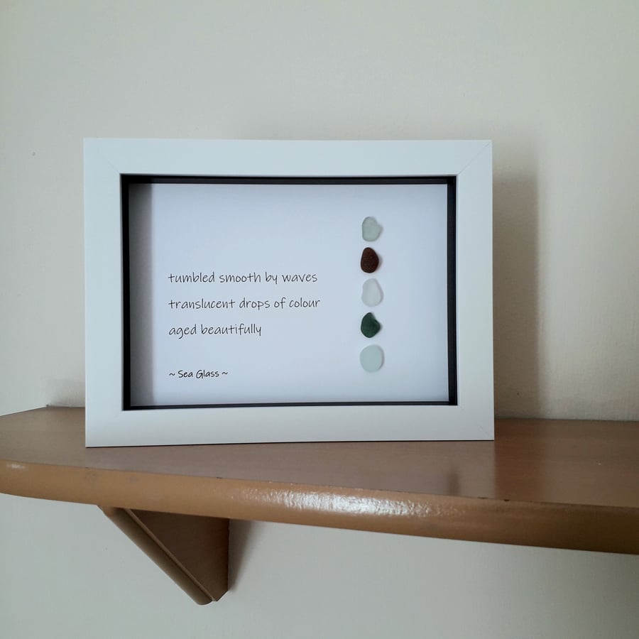 Sea Glass Picture with Original Haiku Poem, Minimalist art