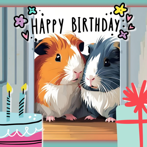 Happy Birthday Birthday Surprise Guinea Pig Card A5