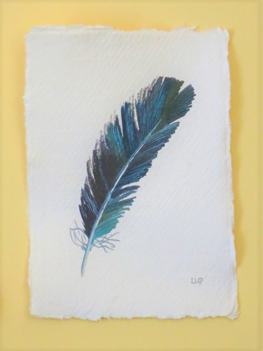Original crow feather watercolour painting illustration picture