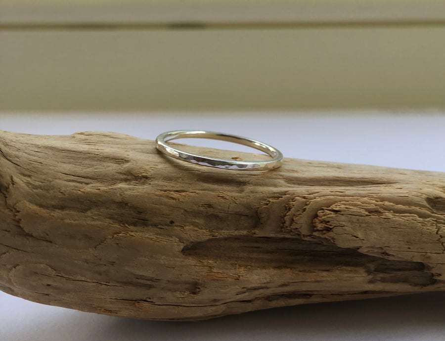 Sterling silver hammered skinny stacking ring