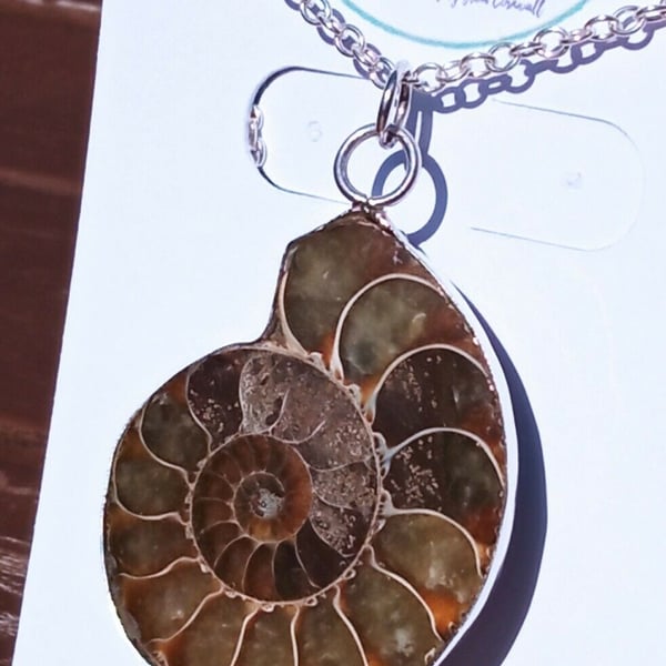 Fine & Recycled Sterling Silver Reiki Healing Large Ammonite Fossil 18" Necklace