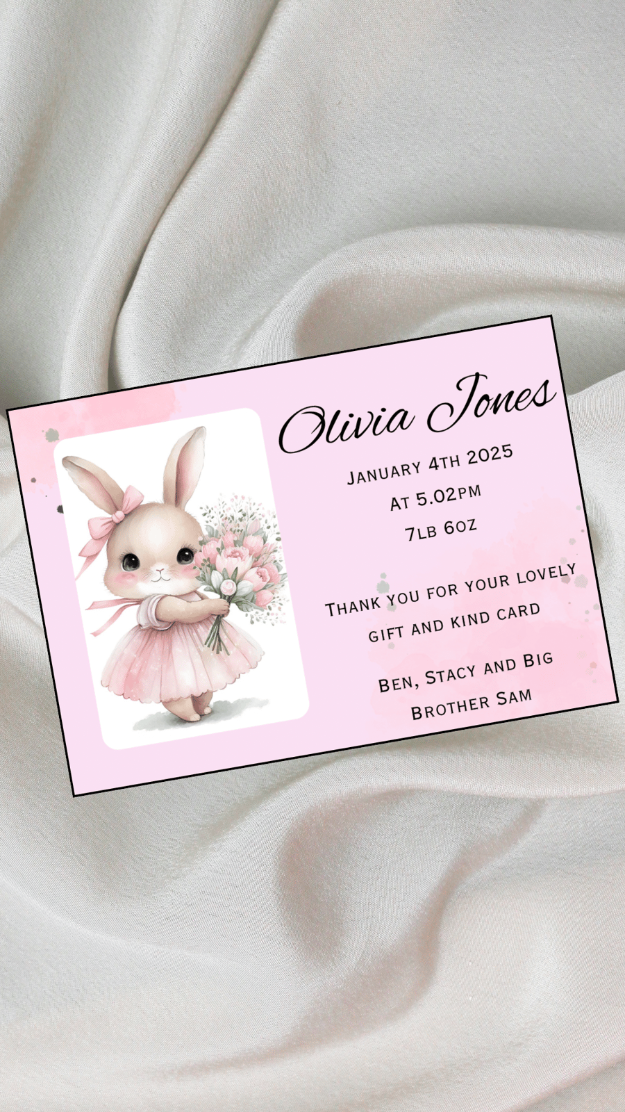 10 Personalised Baby Girl Thank You Cards 