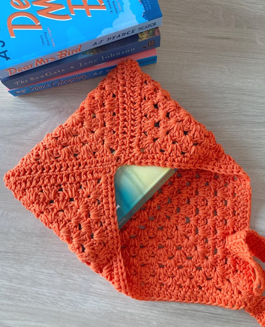 Granny Square Book Sleeve - Book Wrap -  Orange Crocheted Book Sleeve