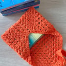 Granny Square Book Sleeve - Book Wrap -  Orange Crocheted Book Sleeve