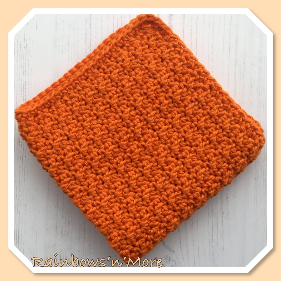 Crochet Cotton Dishcloth Washcloth in Orange