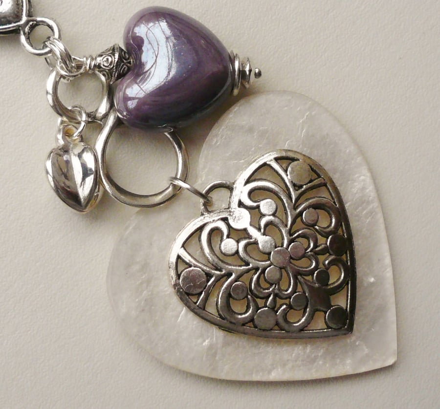 RESERVE LISTING FOR GEMMA Capiz Shell Purple Heart Handbag Charm  KCJ1167