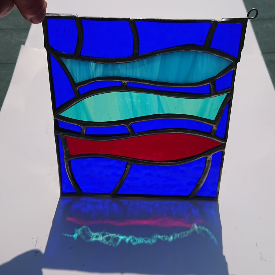 SOLD Stained glass three fish multi- coloured suncatcher hanging decoration