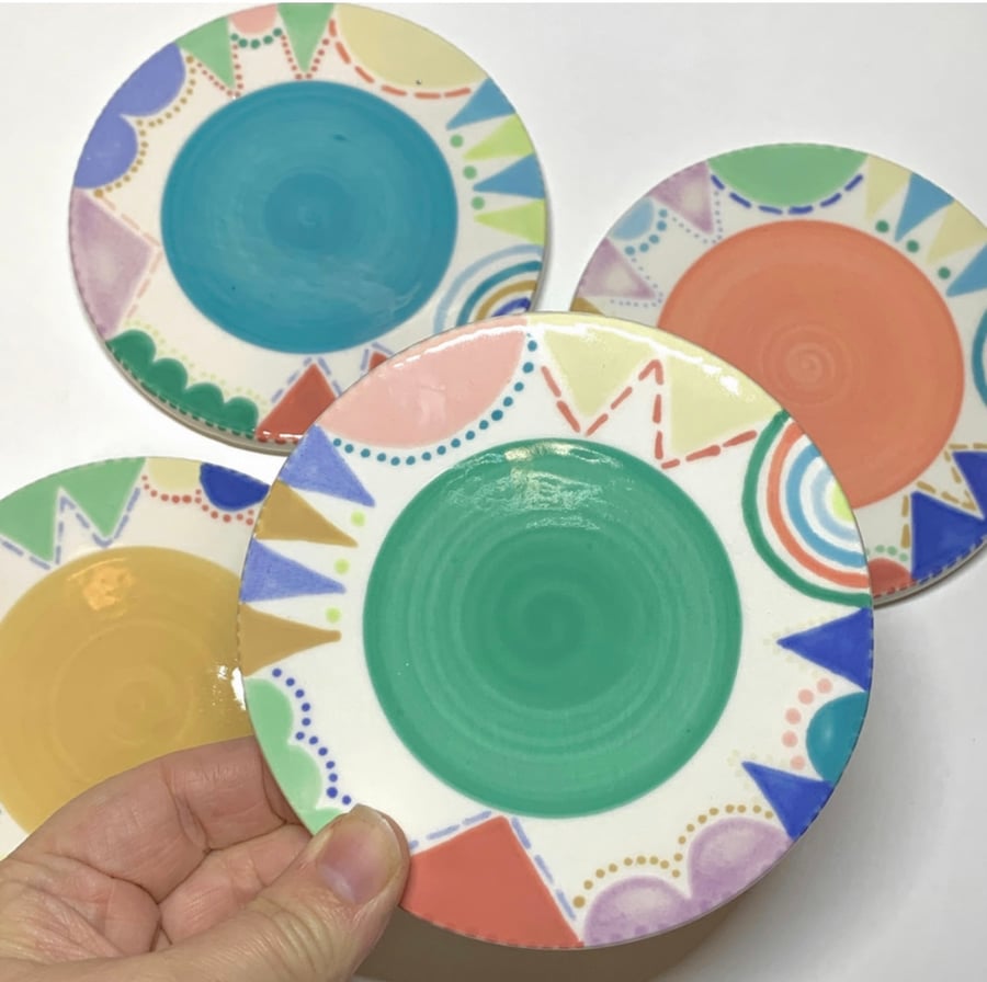 Seconds Sunday SALE Set of 4 Ceramic Geometric Doodle Coasters