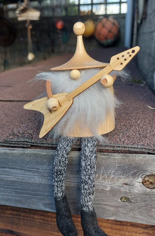 Artisan Handcrafted Wood turned 'Shelf Sitter' Rock Guitarist Gonk with legs