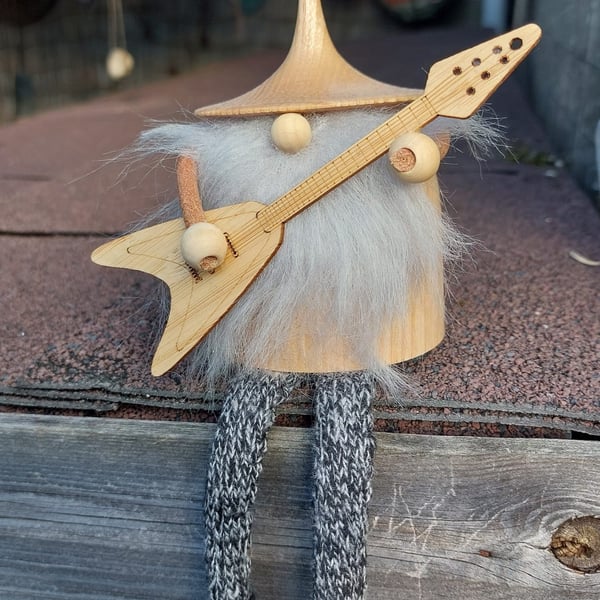 Artisan Handcrafted Wood turned 'Shelf Sitter' Rock Guitarist Gonk with legs