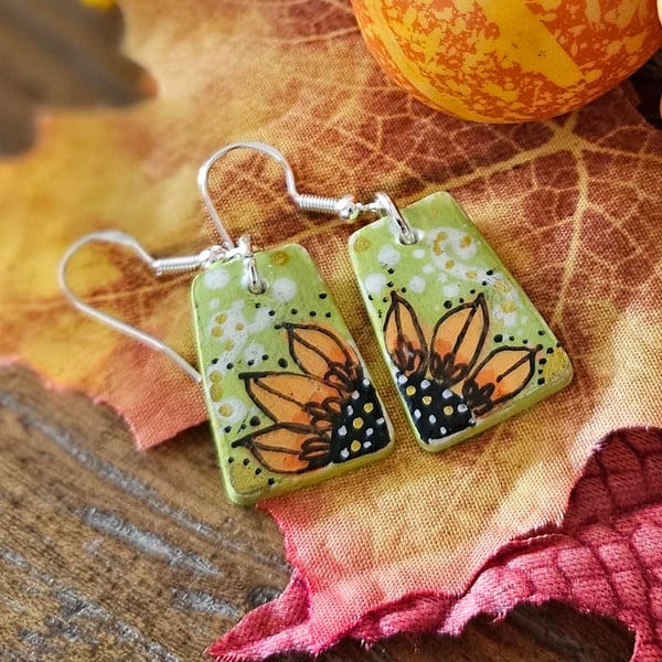 Handmade Earrings  Hand-painted Pretty Sunflowers Polymer Clay  Unique Gift 