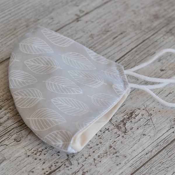 Light Grey Leave pattern Face Mask, Washable, Reuseable