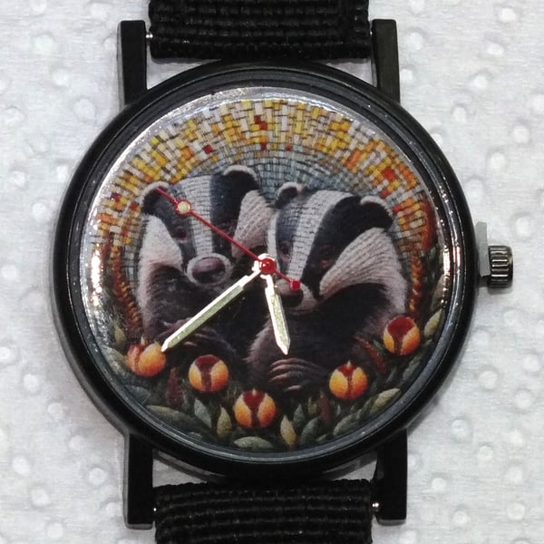 Mosaic Style Badger Dial Art Quartz Wristwatch
