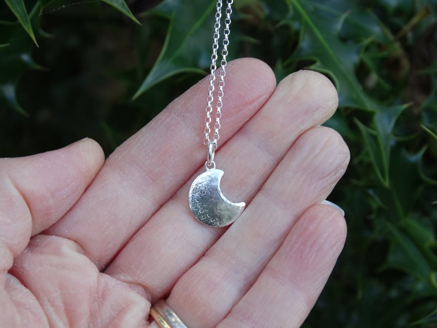 Moon pendant - chubby crescent - in recycled silver