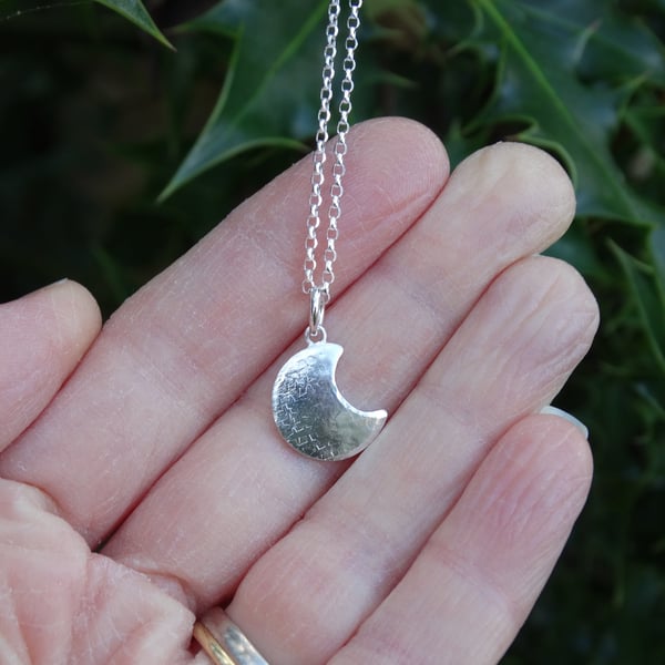 Moon pendant - chubby crescent - in recycled silver