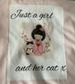 Just a Girl and Her Cat T-Shirt - Pink Organic Cotton - Whimsical Cat Lover Gift - Image 2