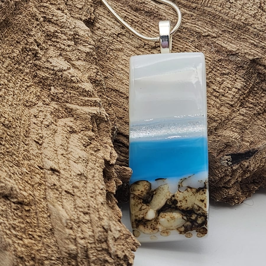 Fused Glass Seascape Necklace, Beach Pendant