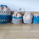 Handmade Crocheted Drawstring Bag, four sizes available