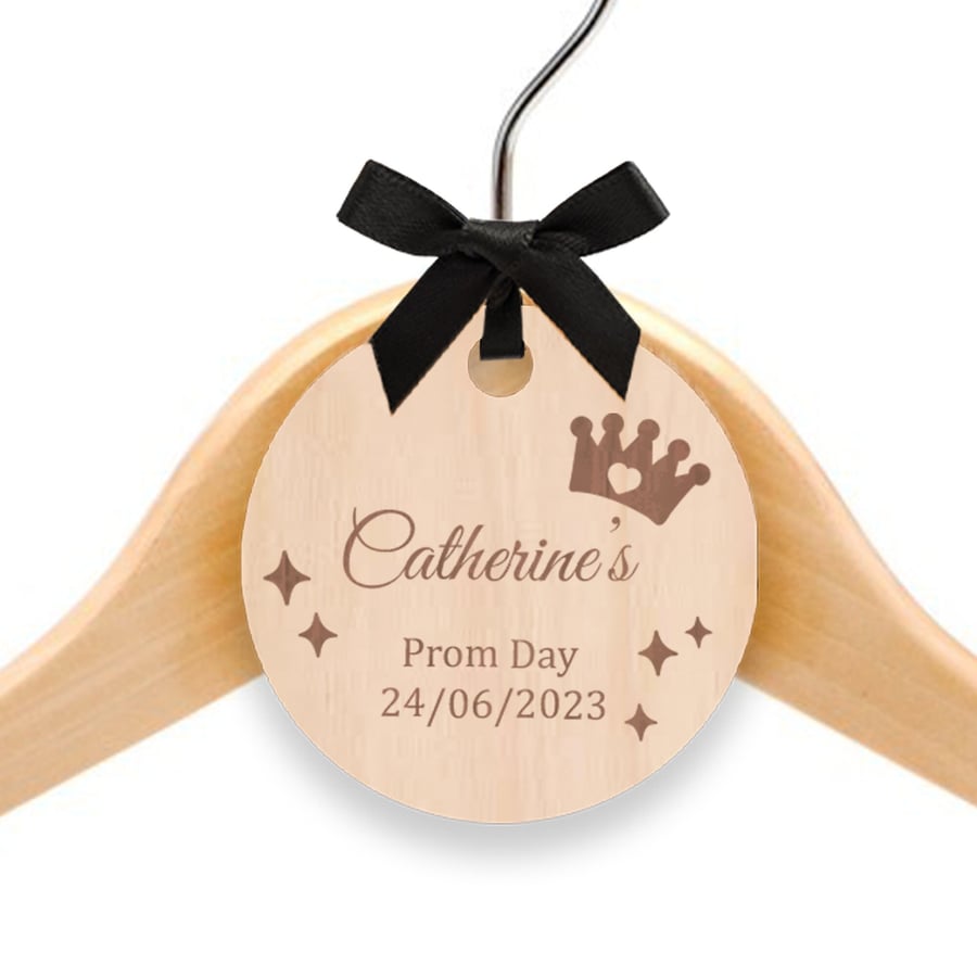 Personalised Prom Hangers Charm Beautifully Engraved Wooden Name & Date Charm