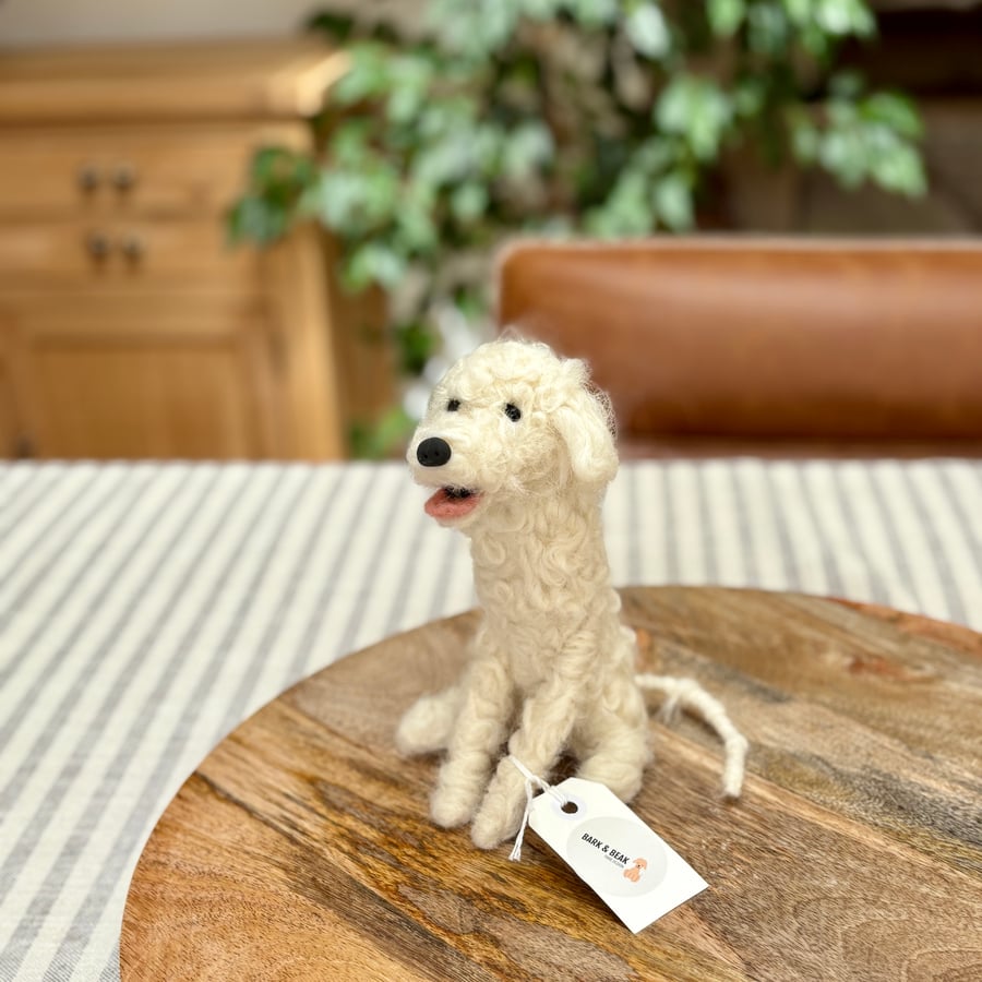 Needle felt handmade white, cream labradoodle, cockapoo dog