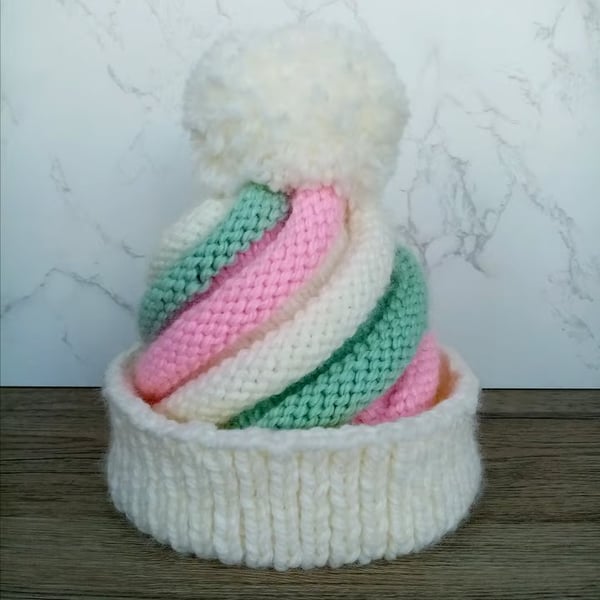 Bobble Hat - Ice Cream Swirl Hat - Fun Hat for Kids - Hand-Knitted Hat