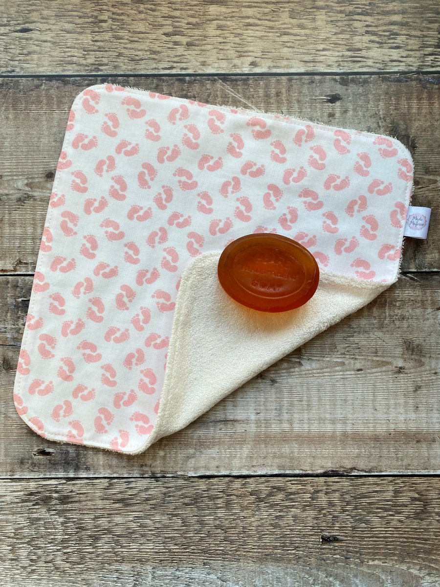 Organic Bamboo Cotton Wash Face Wipe Cloth Flannel White Pink Baby Feet