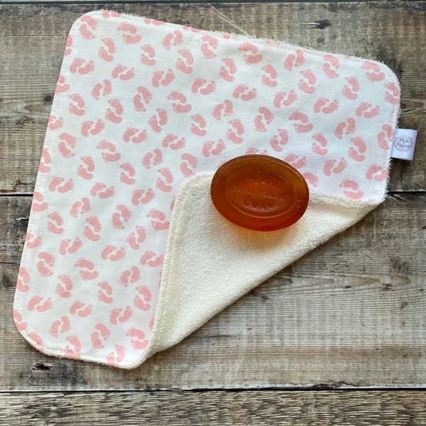 Organic Bamboo Cotton Wash Face Wipe Cloth Flannel White Pink Baby Feet